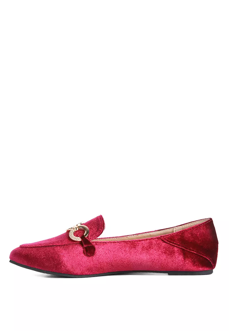 Burgundy Loafers Bertekstur Logam Bertekstur Buaya
