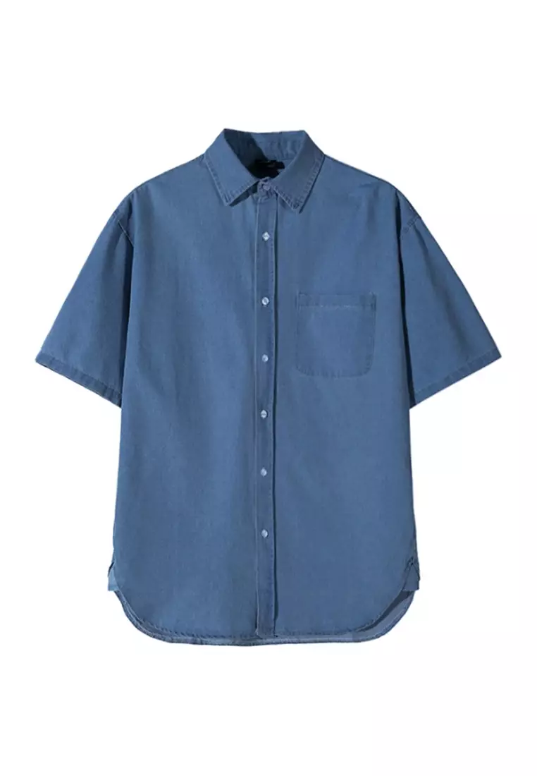 Men's Summer Denim Short Sleeve Shirt Jacket CA24051470DGBL