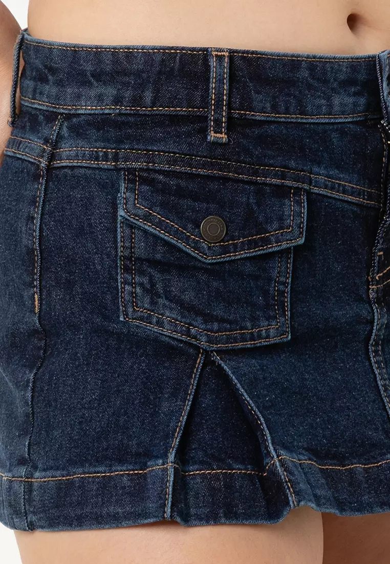 Micro Pleat Denim Skirt