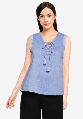 Springfield blue Patterned Neckline Chambray Top F3D89AAE8B17B7GS_1