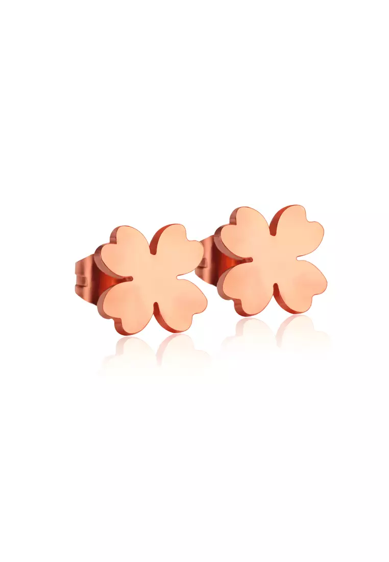 Destiny Four Leaf Clover Stud Earrings in Rose Gold