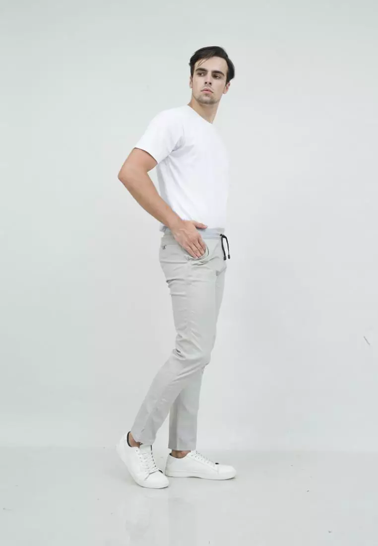 Celana chino panjang cino slimfit PINGGANG KARET krim muda houseofcuff