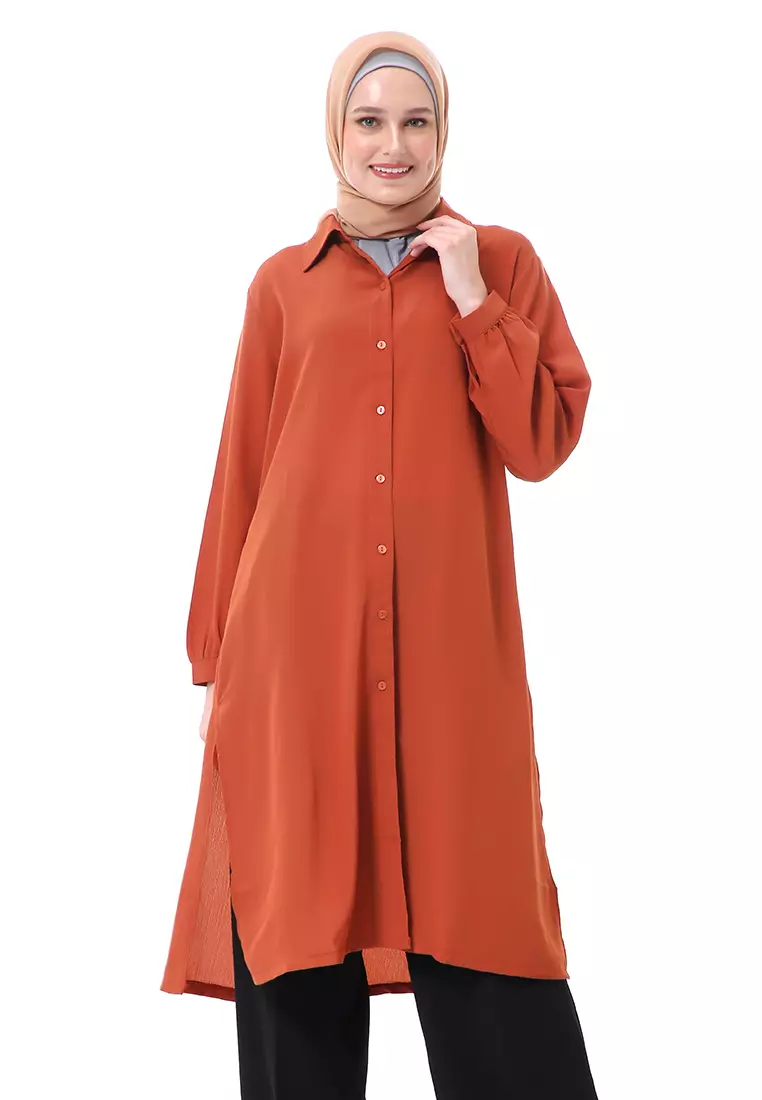 Nayya Long Tunik Muslimah Lengan Panjang Premium High Quality  - Brick