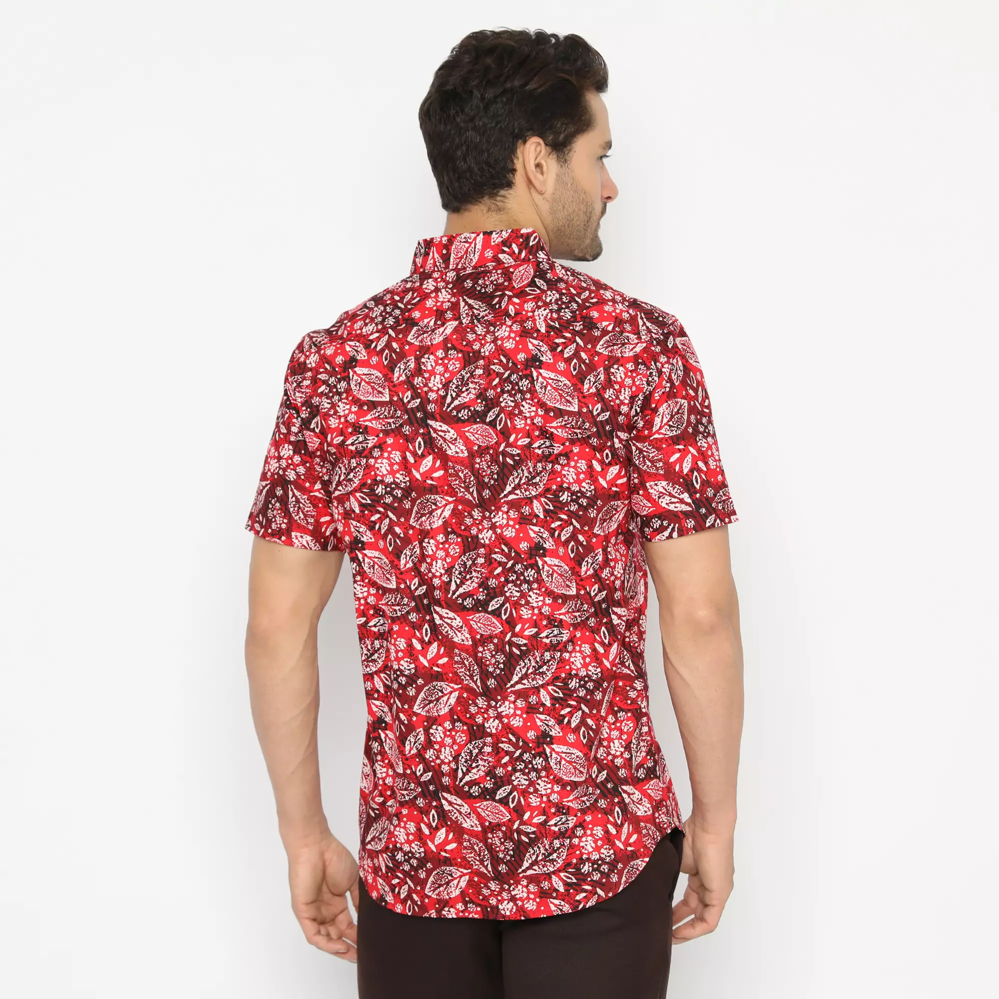 Platini Kemeja Motif Hawai Pria Pendek Katun Merah 132038