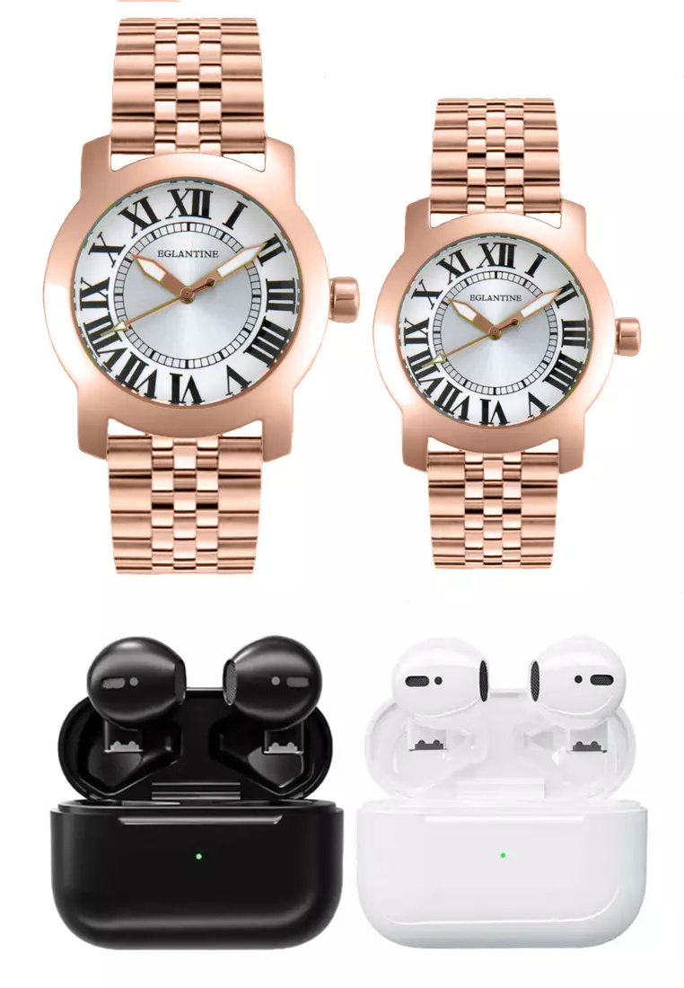 EGLANTINE Value Deal His and Hers Gold Plated Steel Quartz