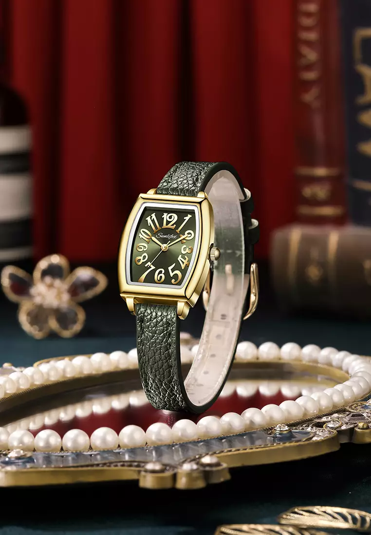 Jam Tangan Wanita Simple Original Korea Tali Kulit Anti Air Jam Tangan Cewek Green