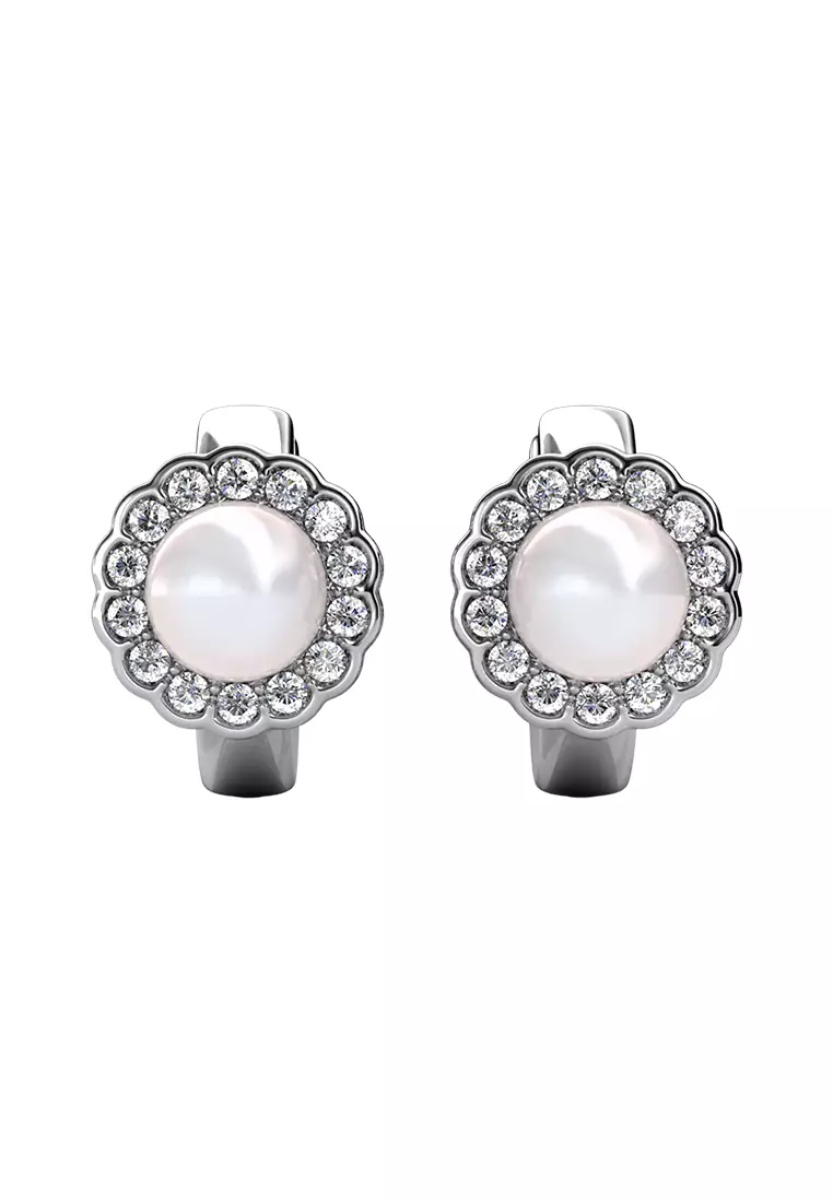 Her Jewellery Blooming Pearl Earrings (White Gold) - Luxury Crystal Embellishments plated with 18K Gold