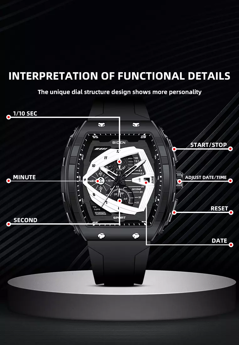 Jam Tangan Pria Original Olahraga Bercahaya Tali Silikon Jam Tangan Cowok Black silver