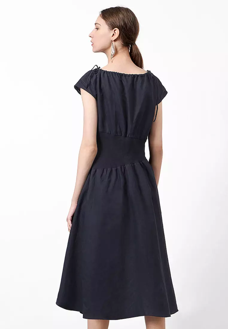Asymmetric Waist Drawstring Midi Dress