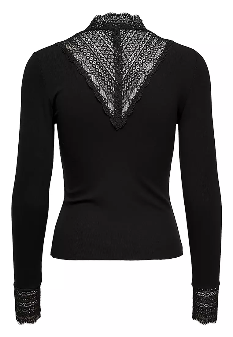 Long Sleeves High Neck Lace Jersey Top