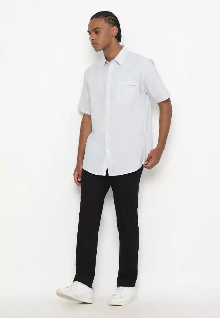 RBJ Kemeja Salur Printing Putih Regular Fit Pria