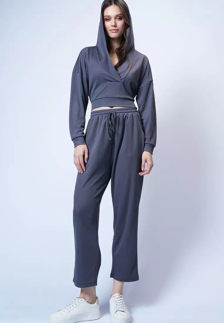 Hooded Double Breasted Loose Cut Modal Bottom Top Set