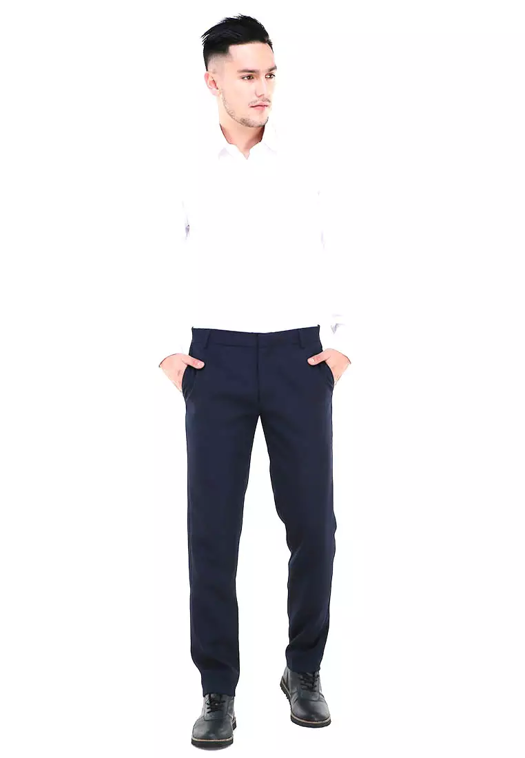 Locko Celana Panjang Pria Polos Slim Fit Formal Long Plain Pants Material Wool ORIGINAL - Dark Blue