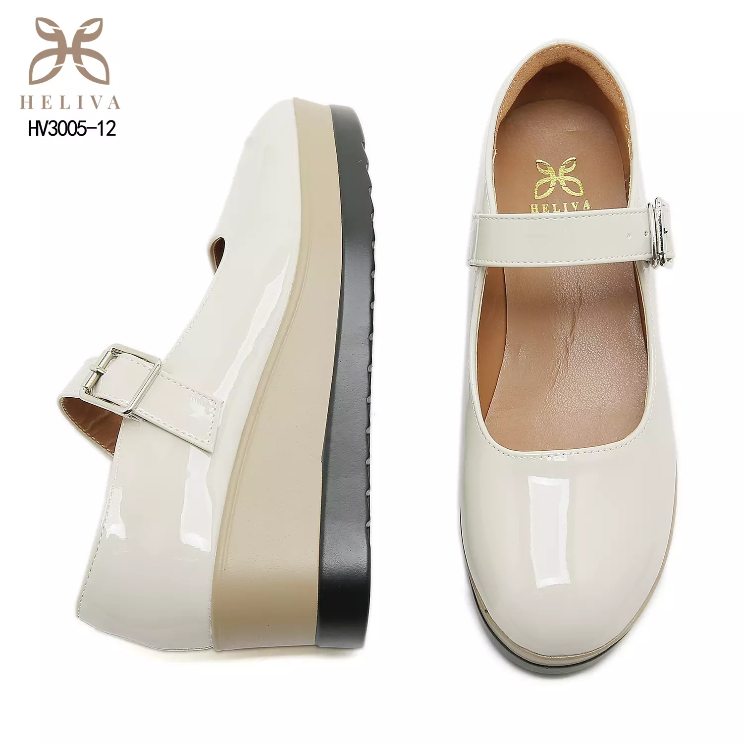 Heliva Mikha Glossy Strap Wedges with Feminine Charm Heel 5.5cm HV3005-12