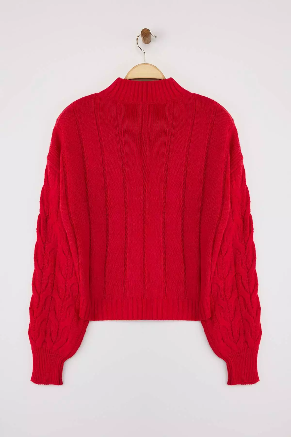 Red Crop Stand Collar Knitwear Sweater