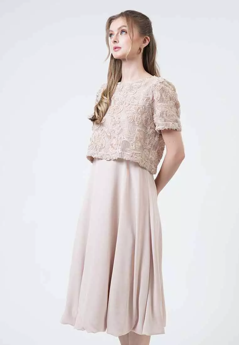 Hailey 3D Floral Appliqué Layered Midi Dress