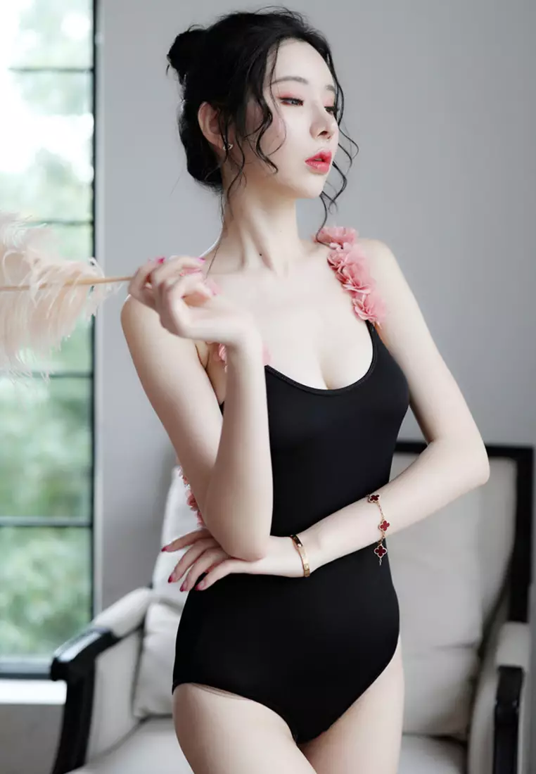 Sexy Backless Floral Collar Cover Belly Triangle One-Piece Swimsuit A22031711PI