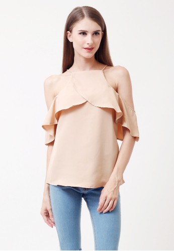 Ownfitters Cut Out Shoulder Tops - Nude Brown