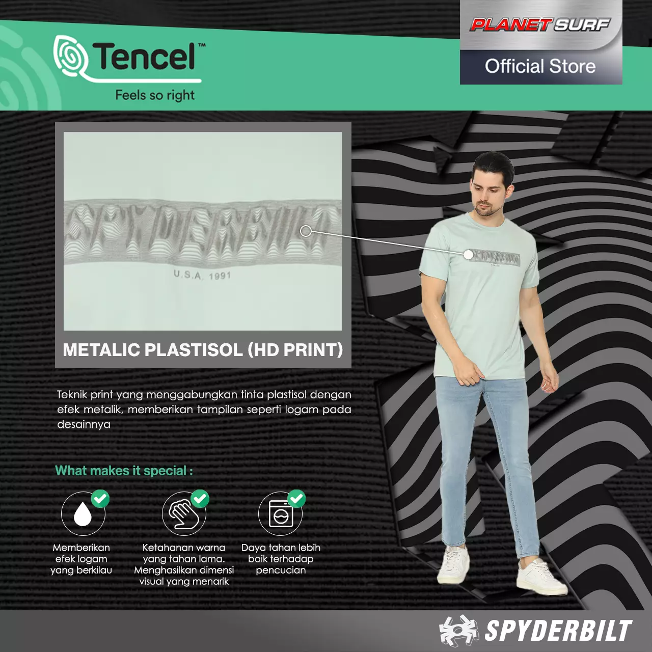 Spyderbilt Kaos Lengan Pendek Pria Illusion Tencel Men Tee Planet Surf