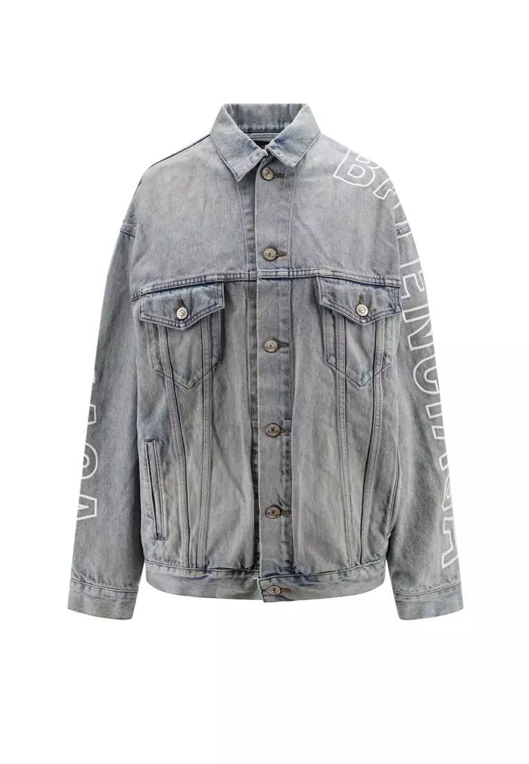 BALENCIAGA Large Fit denim jacket with Balenciaga embroidery Blue