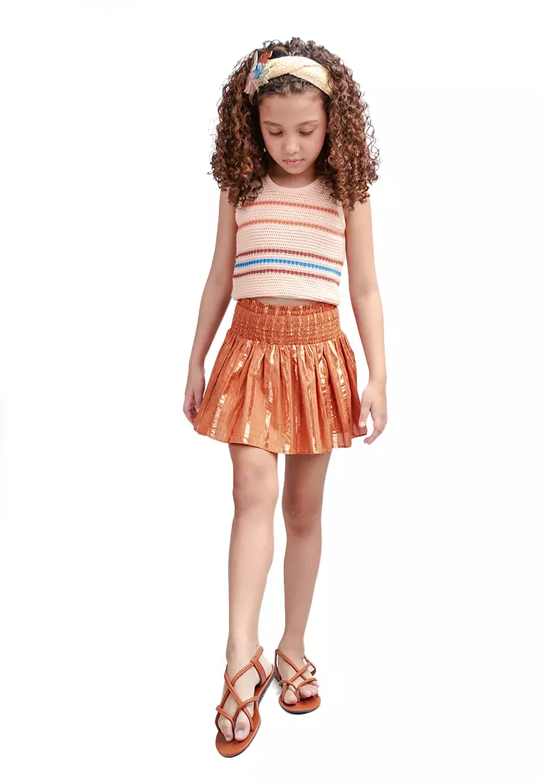 Girls Crochet Knited Like Tank Top With Multicolor Knit Details