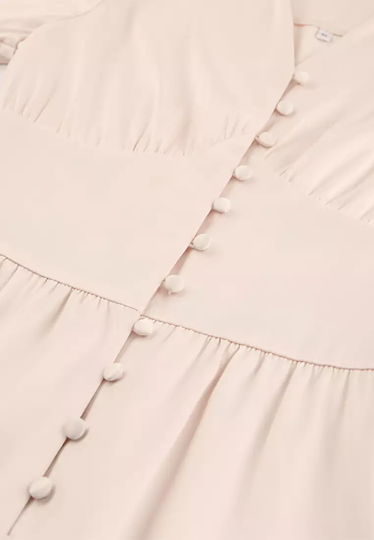 气质缎面灯笼袖收腰设计感连衣裙A121822BE