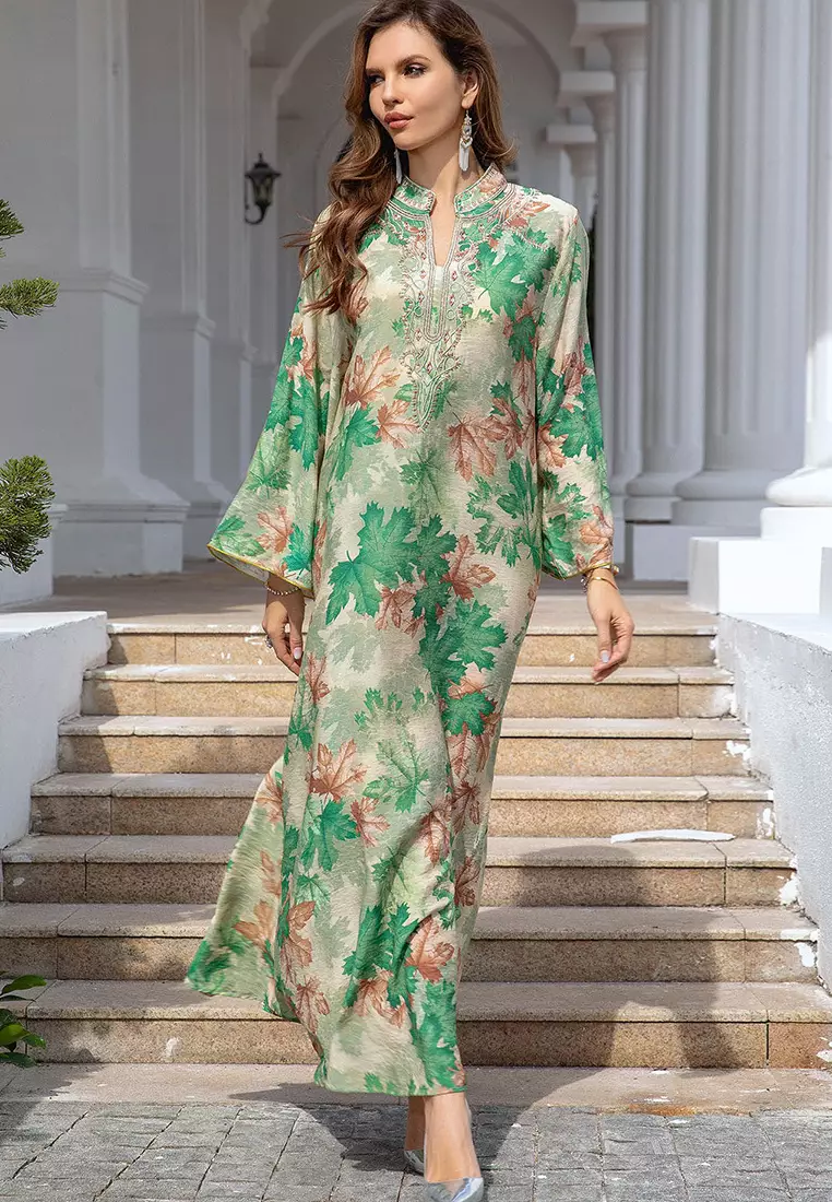 2024 Autumn Big Robe Long Sleeve Dress Printed Dress CA24090328GR