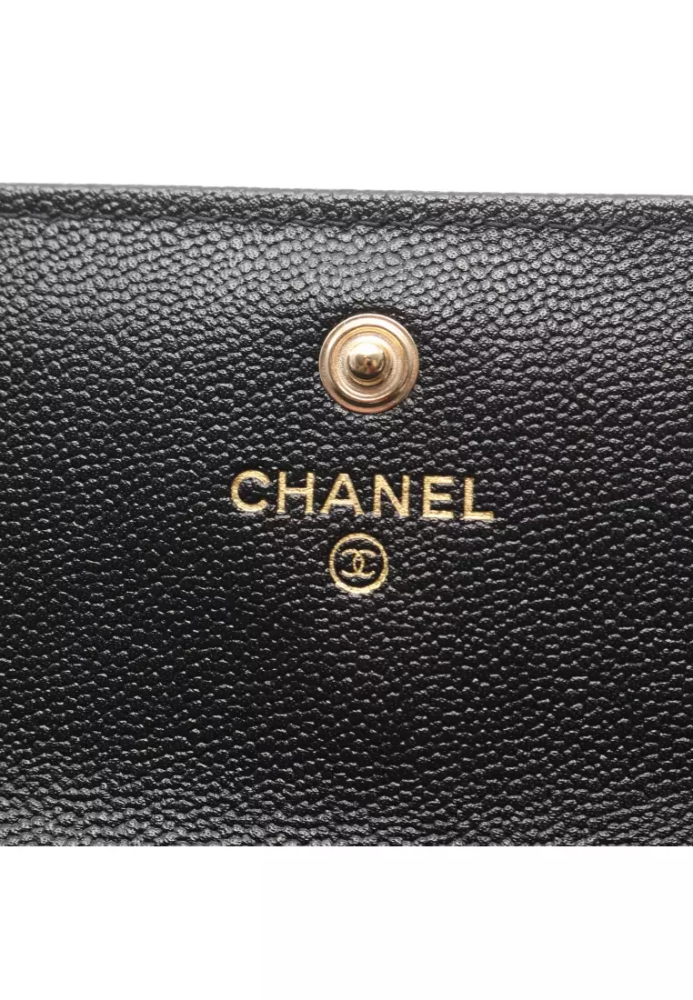 Pre-Loved Chanel matelasse Bi-fold Long Wallet Caviar skin black gold hardware