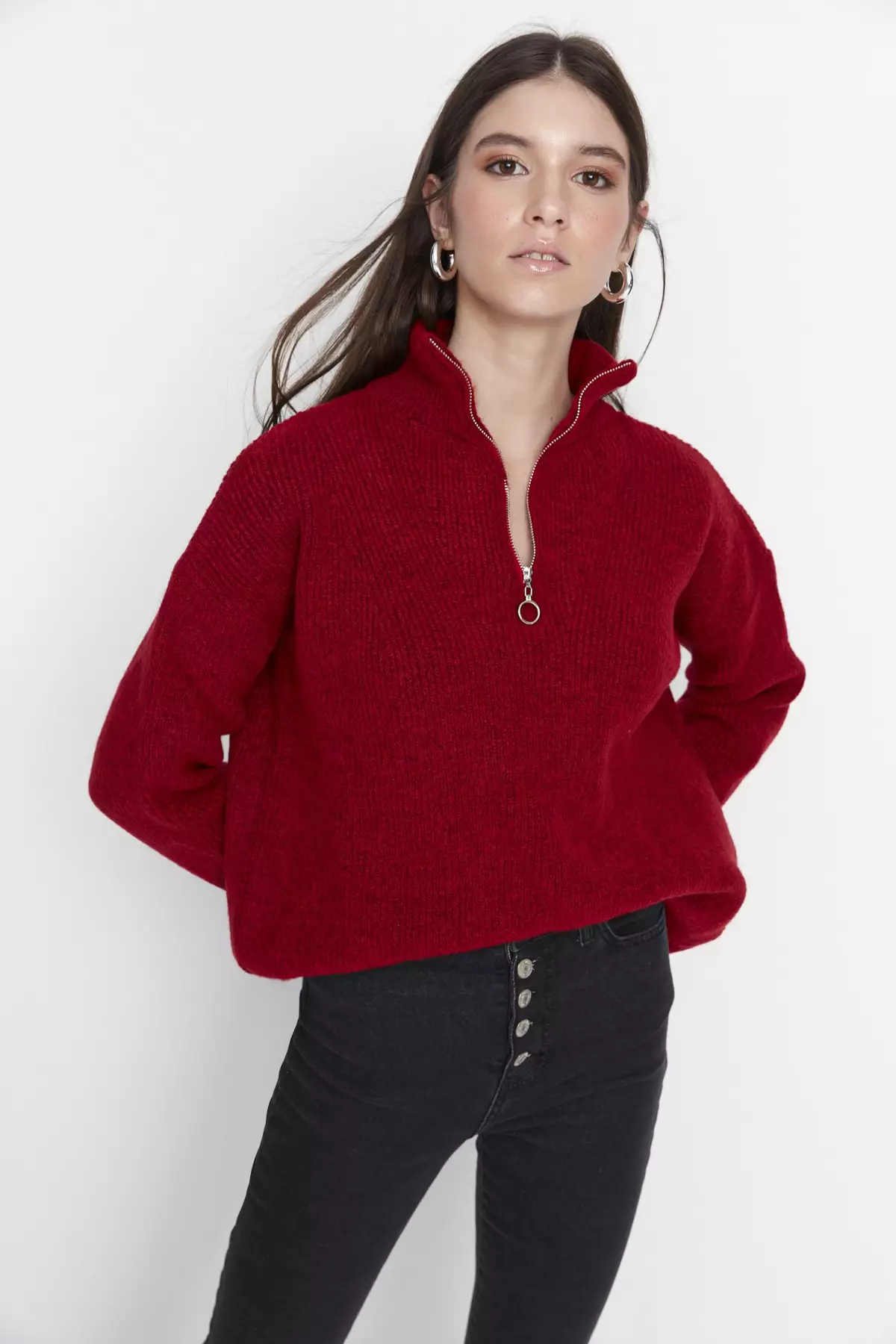 Red button up 2025 sweater women's