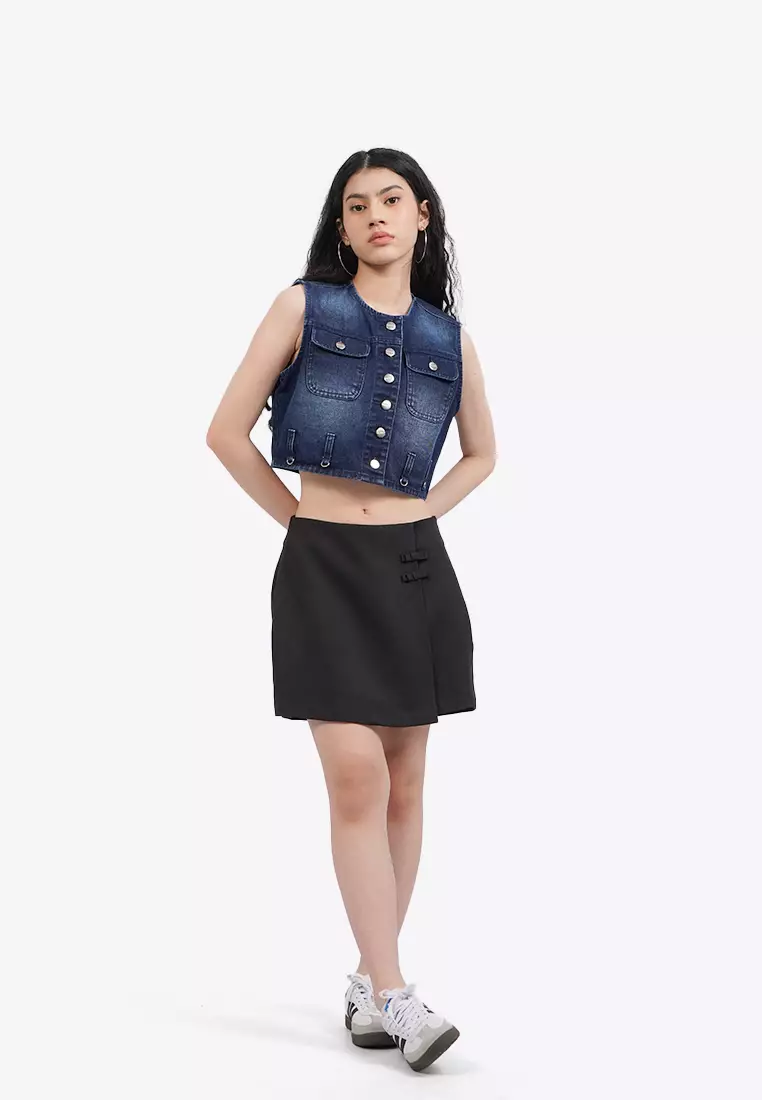 Button Up Denim Cropped Top