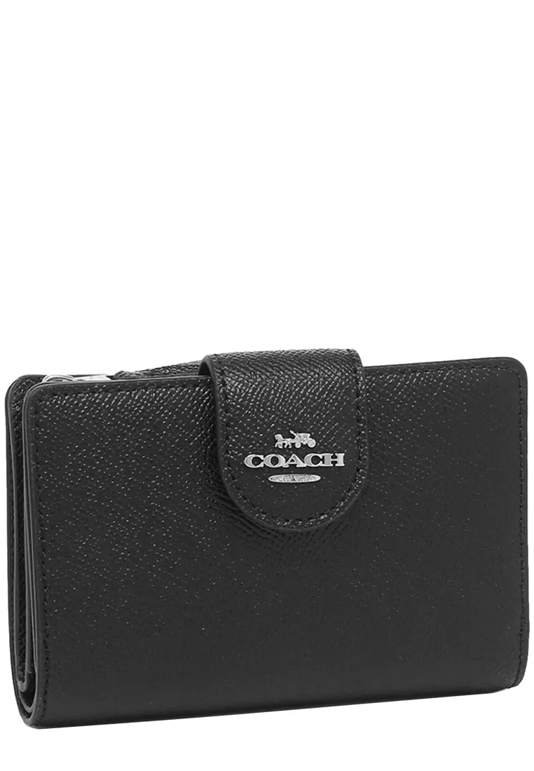 Medium Corner Zip Wallet in Black/ Silver 6390