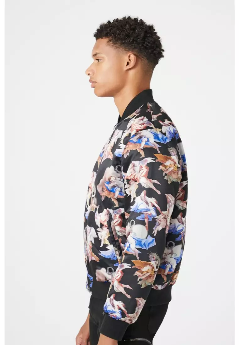 Buy FOREVER 21 Satin Angel Print Bomber Jacket 2024 Online