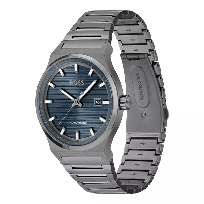 Hugo Boss Candor Automatic Blue Dial Grey Steel Strap Watch for Men - 1514119