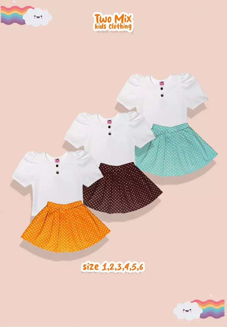 Two Mix - Setelan Anak Perempuan - Stelan Rok Anak Cewek 1-6 Tahun 4377 Orange