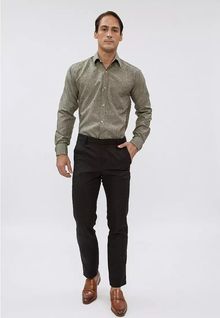 Houseofcuff Kemeja formal Kerja Slim Fit French Cuff Abu Olive