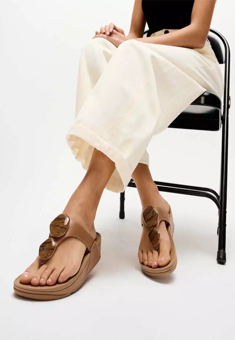 FitFlop LULU Marbled-Stone Toe-Post Sandals - Deep Tan (A4T-C15)
