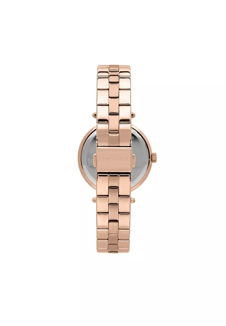 【2 Years Warranty】Trussardi T-Shiny 34mm Rose Gold Dial Rose Gold Stainless Steel Women's Quartz Watch R2453145509