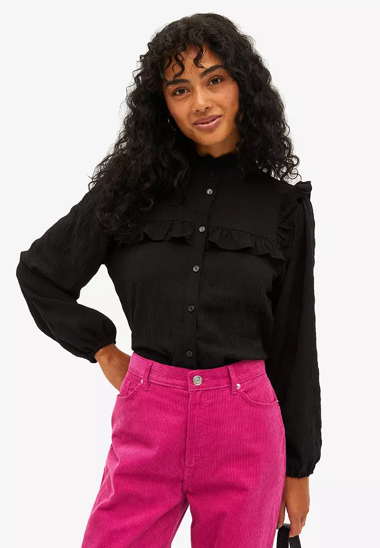 Button up shirt best sale with ruffles
