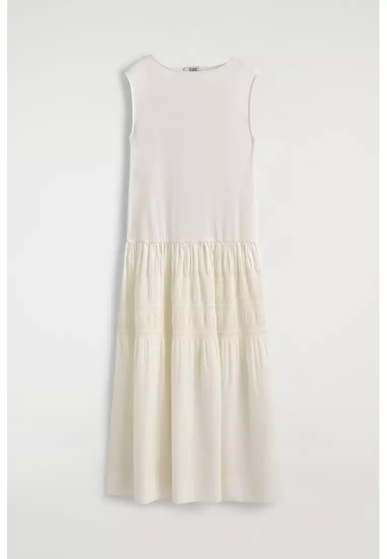 TIERED GATHERED MIDI DRESS