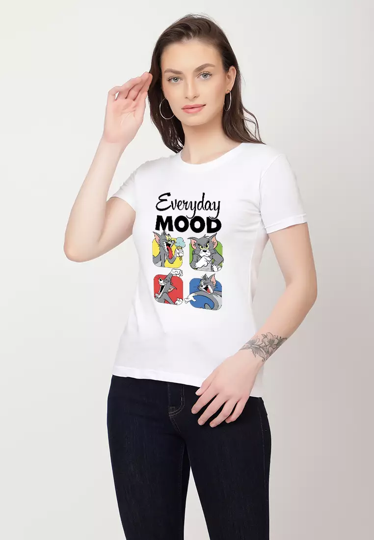 Womens Everyday Mood Graphic White Cotton Regular Fit Tee/Tshirt, Short Sleeve, Crew Neck