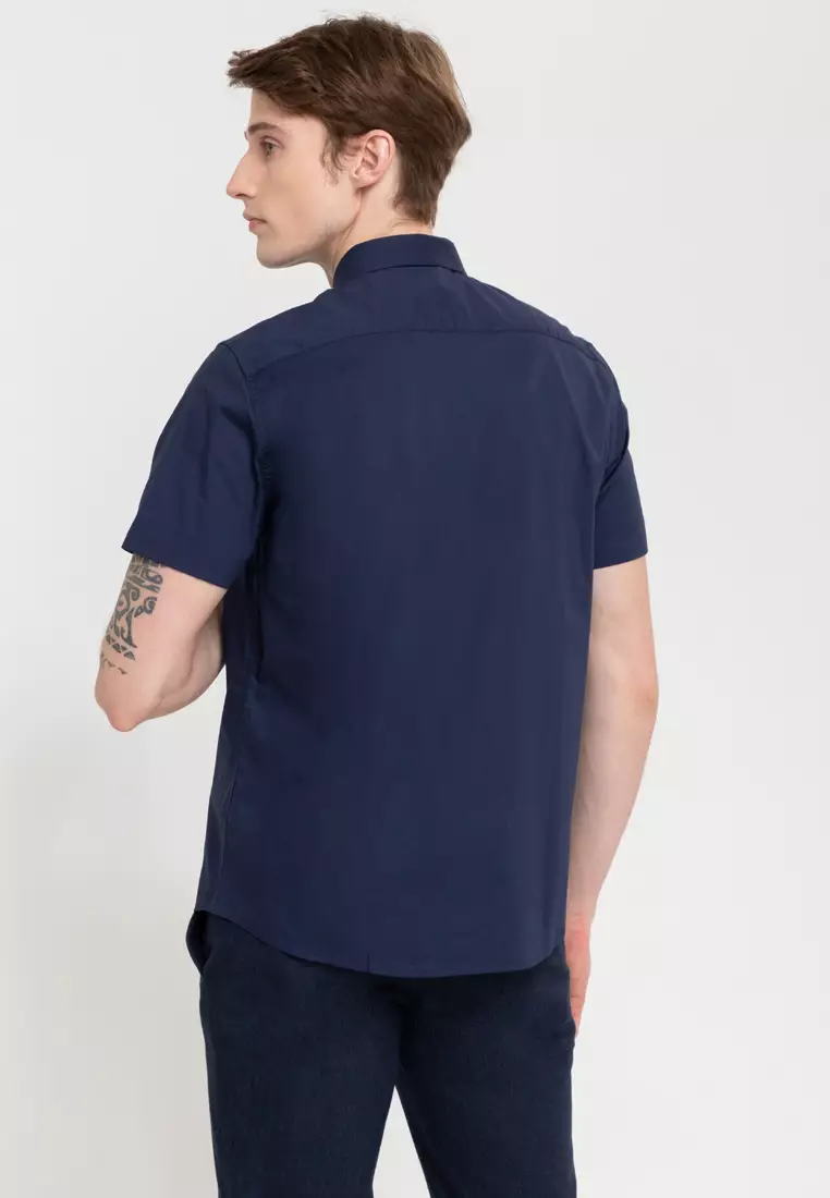 Woven Short Sleeves Casual Poplin Stretch