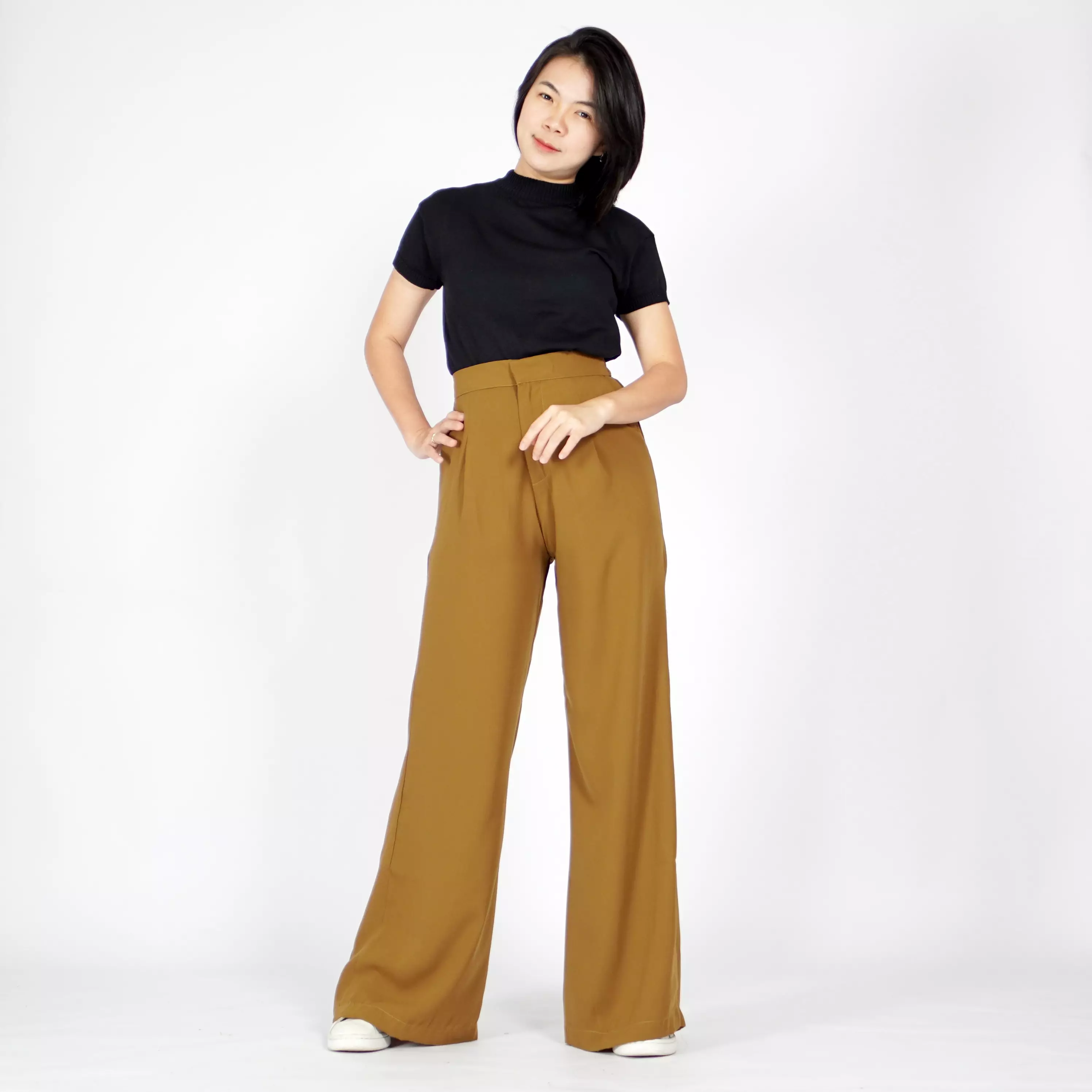  ADELINE Celana Cutbray Wanita Celana Panjang Wanita Highwaist Cullote Pants - Hazelnut