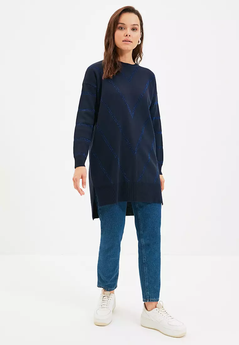 Glittery Long Knitwear Sweater