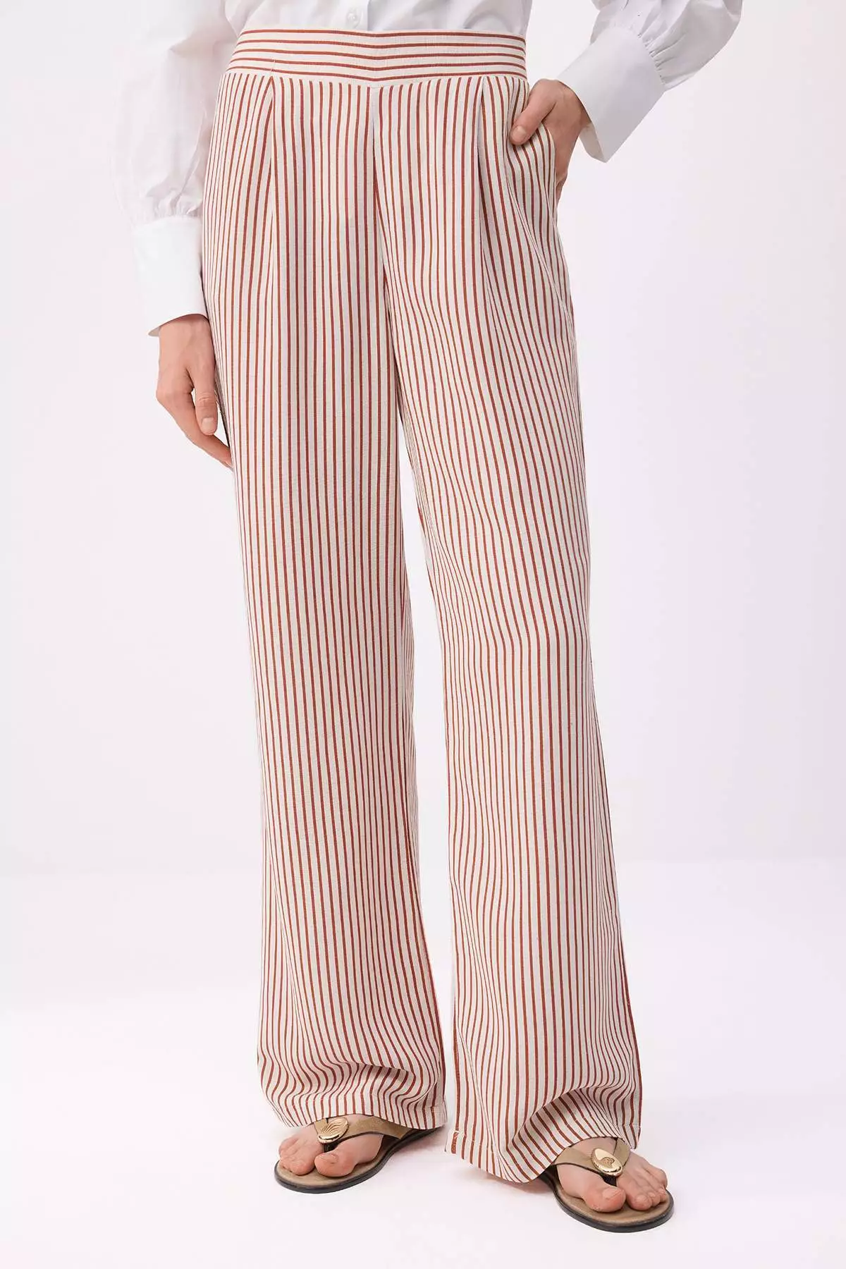 Multi-Colored Regular Linen-Look Striped Woven 3-Piece Hijab Set - Top And Bottom Set Tctss26Us00042