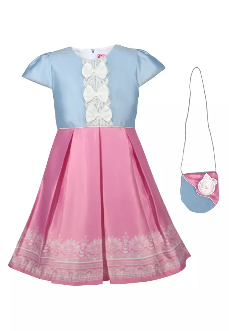 Two Mix Dress Anak Perempuan Bahan Satin - Baju Anak Perempuan Fashion Gratis Tas Anak Lucu Usia 1-12 Tahun 4256