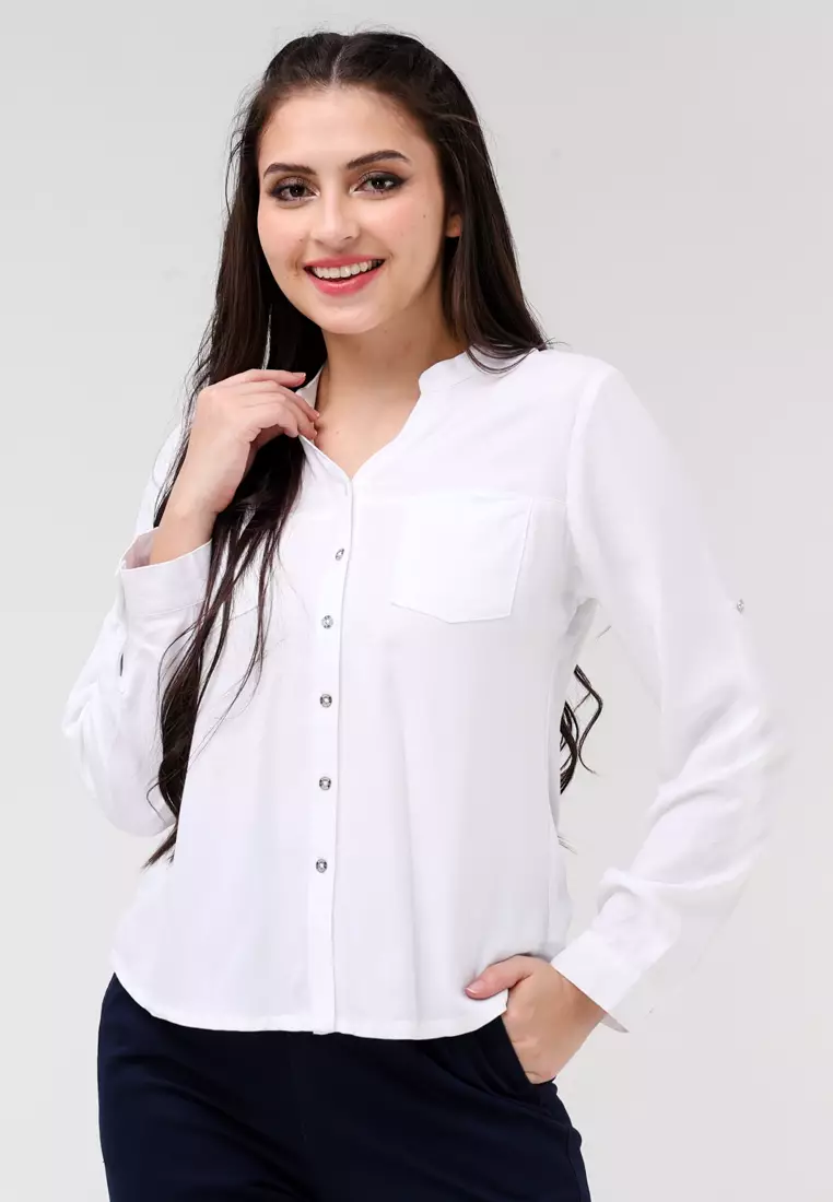 Bold Twill Rayon Long Sleeves Blouse