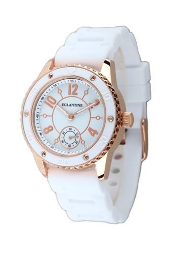 EGLANTINE 金色 EGLANTINE® Vanessa 女士粉紅鍍金鋼質石英手錶，白色錶盤，白色橡膠錶帶 C25EFAC4899853GS_1