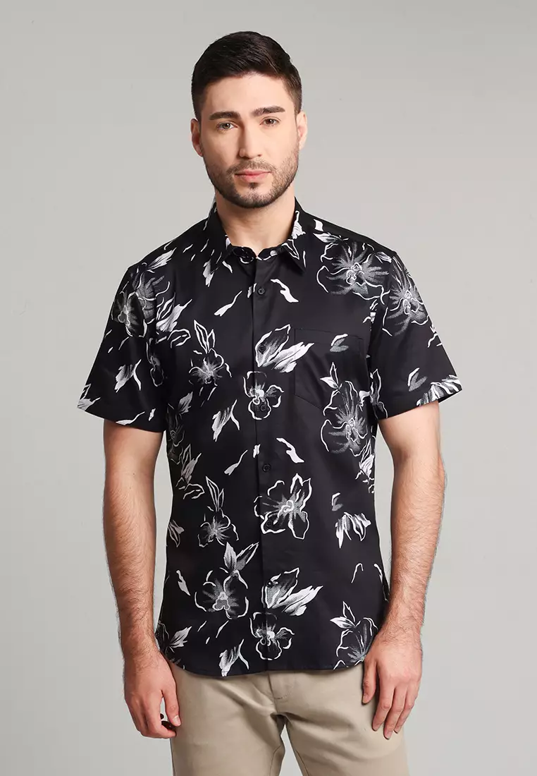 MOC Kemeja Motif Pria Lengan Pendek Truffle - Black