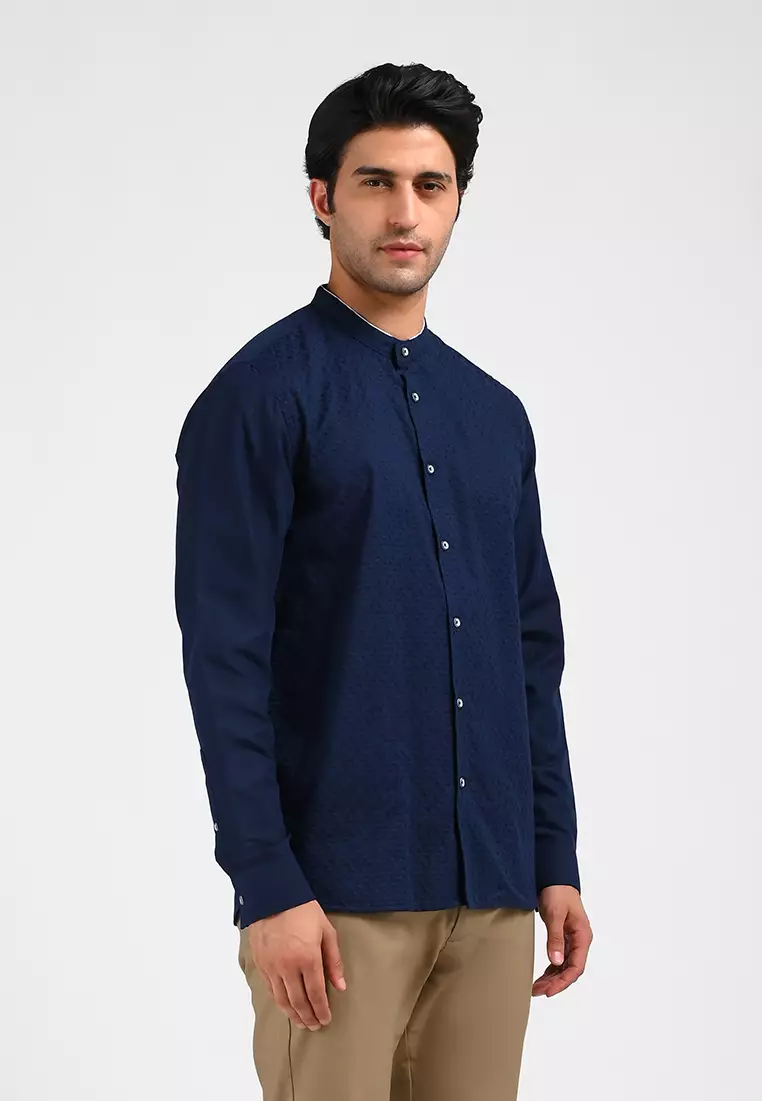 MOC Kemeja Koko Lengan Panjang Pria BORACAY-NAVY