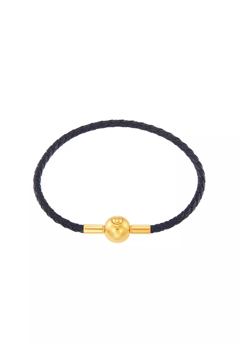HABIB Leather Bracelet Black with Round Button Brass Clasp WWGB2241023(2.5)